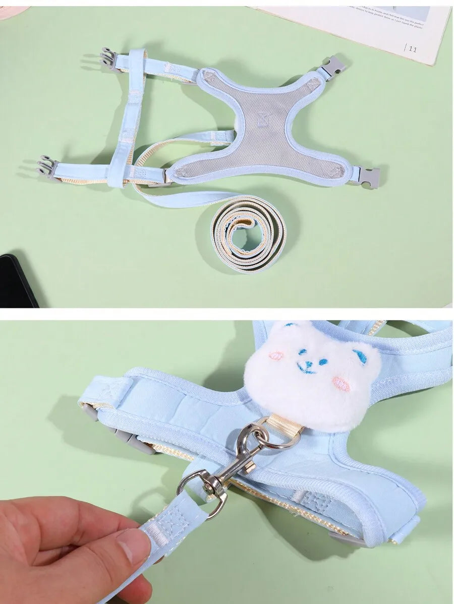 Blue Harness, Plush Bear Charm, Small Dogs