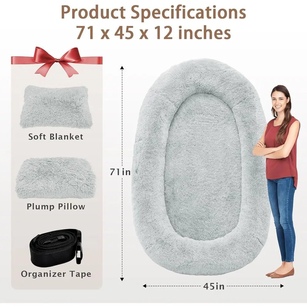 Oversized 71x45x12 Grey Dog Bed, Pillow,