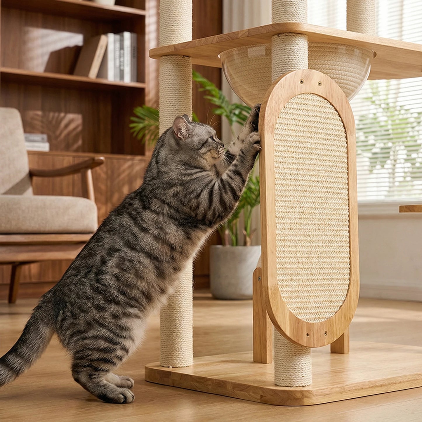Rubber Wood Cat Climbing Frame, Scratching Posts