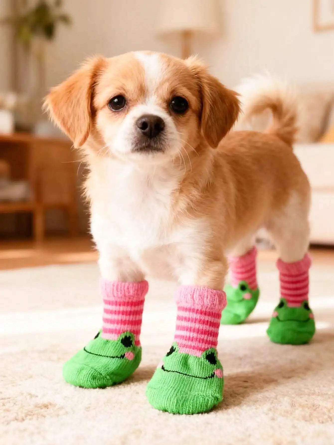 4-Pack, Animal-Print Socks, Non-Slip, Small Dogs
