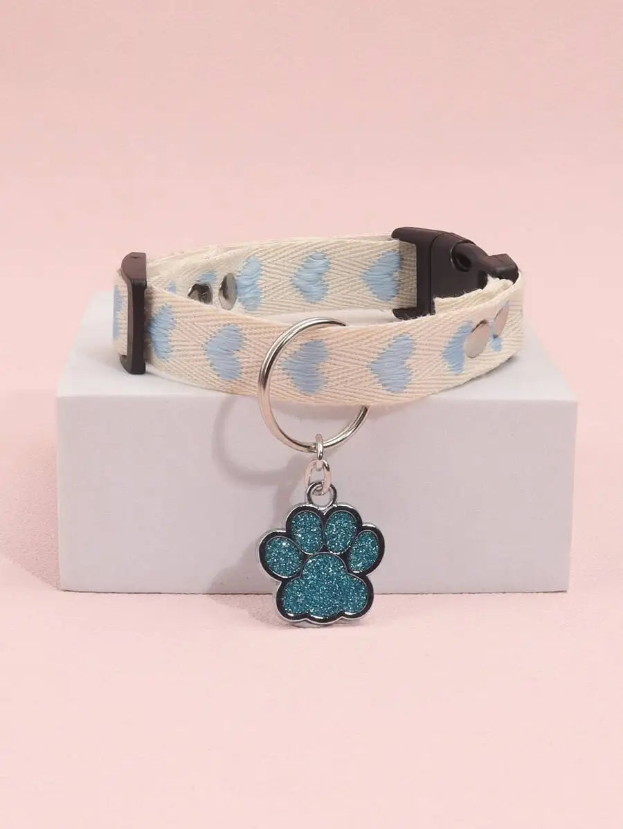 Leopard Print Collar, Glitter Paw Charm, Adjustable, Small Dogs & Cats
