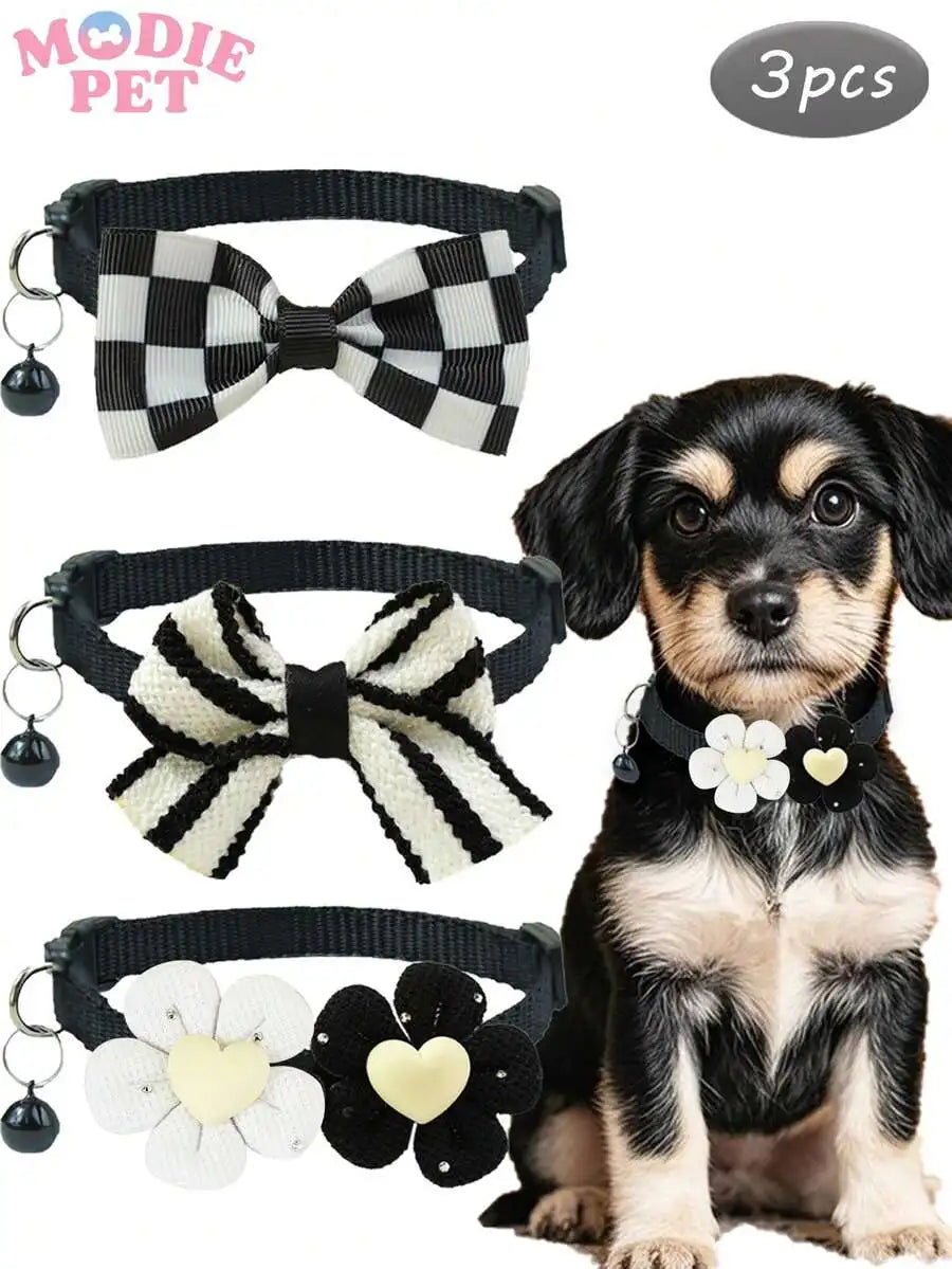 3-Pack Adjustable Collar, Bowknot & Bell, Small Dogs or Cats