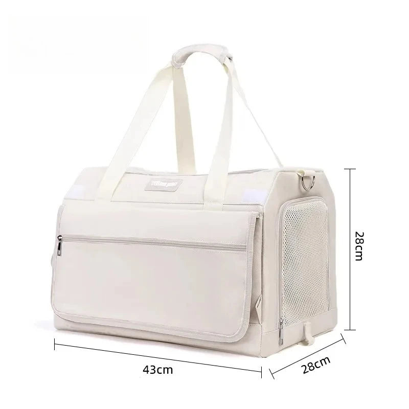 Double Layer Breathable Pet Carrier with Wheels Foldable