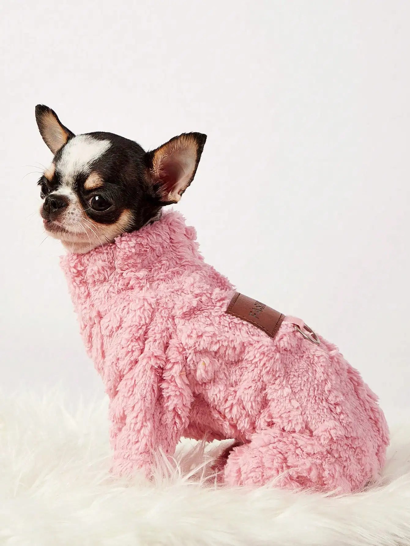 Fluffy Pink Sweater with Harness Loop for Small Dogs