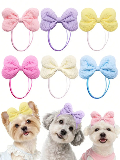 3/10 Pcs Quilted Bow Hair Bands, Dogs & Cats