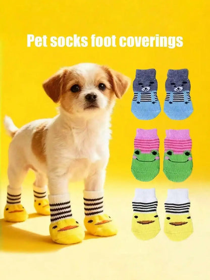 4-Pack, Animal-Print Socks, Non-Slip,  Small Dogs