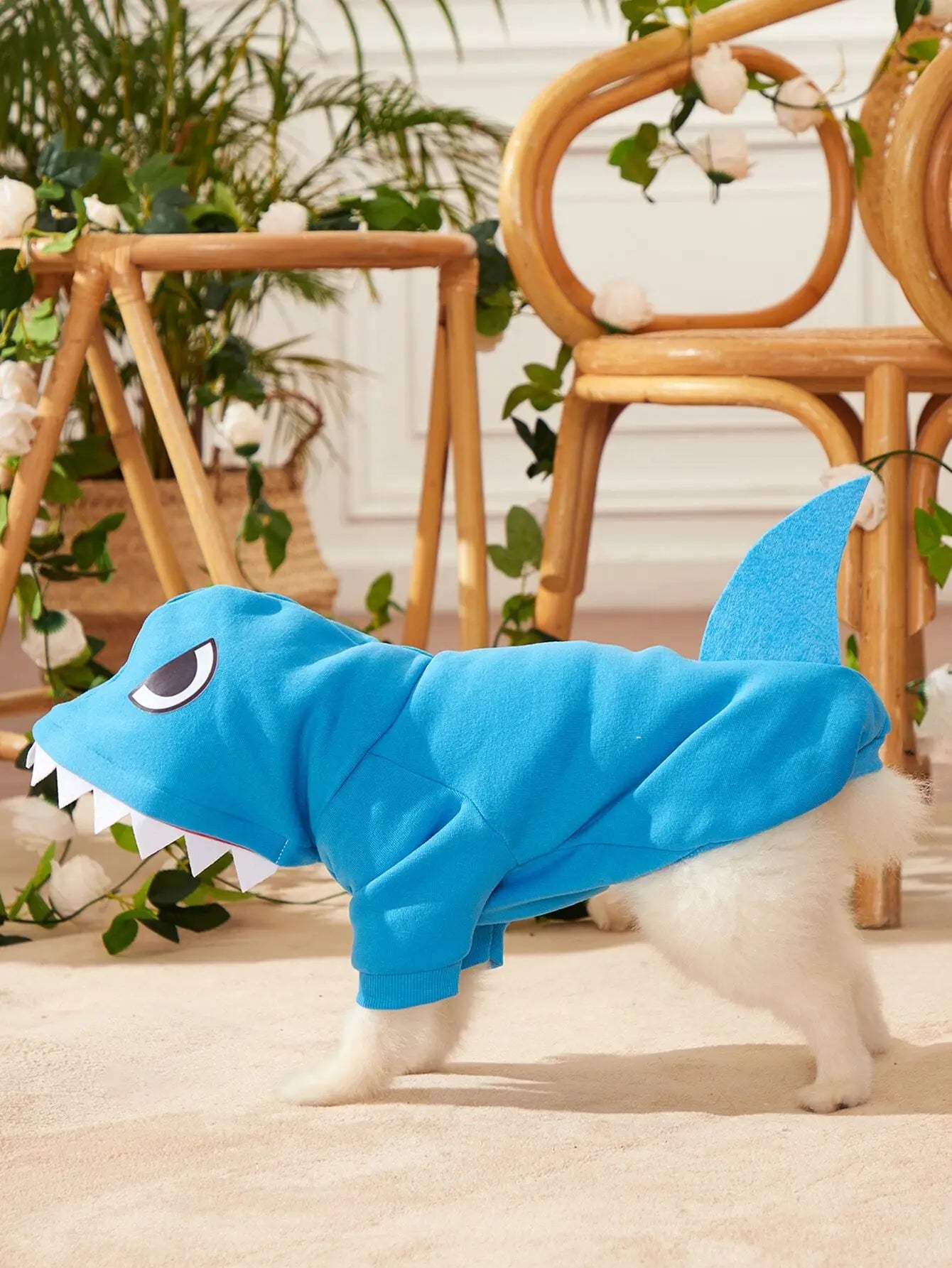 Blue Shark-Style Hoodie, Warm for Fall, Winter