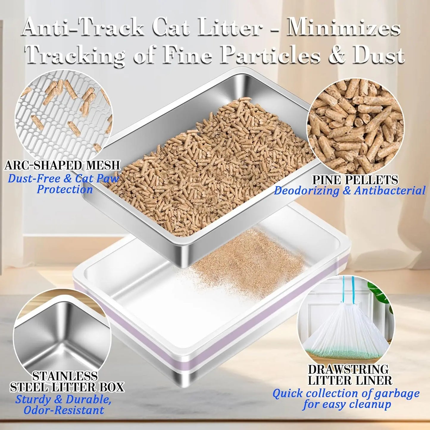 Stainless Steel Sifting  Cat Litter Box for Pine Pellet