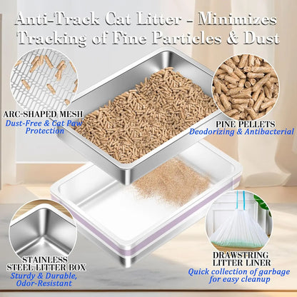 Stainless Steel Sifting  Cat Litter Box for Pine Pellet