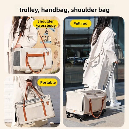 Pet Carrier with Wheels, Foldable Trolley, Cats & Dogs