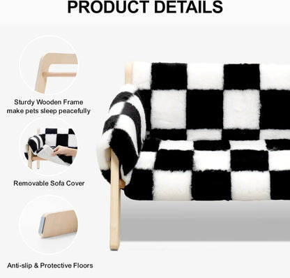 Pet Sofa, Wooden Elevated , with Removable Mattress Cover