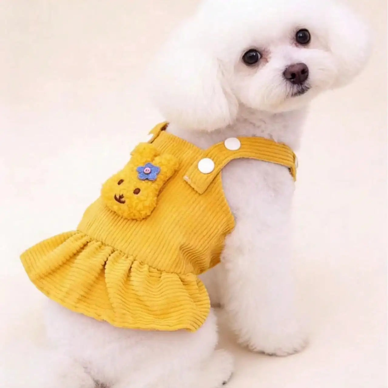 Pink Corduroy Dress , Bear Applique, Small Dogs