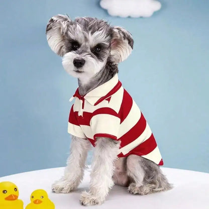 Striped Polo Shirt for Dogs, Short Sleeve , Snap Button Closure