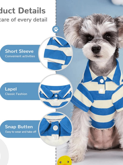 Striped Polo Shirt for Dogs, Short Sleeve , Snap Button Closure