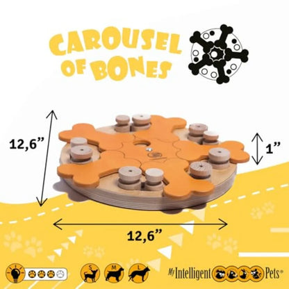 Carousel of Bones - Interactive Wooden Dog Puzzle Toy Challenging Brain Game for Mental Stimulation and Enrichment Fun Toy for