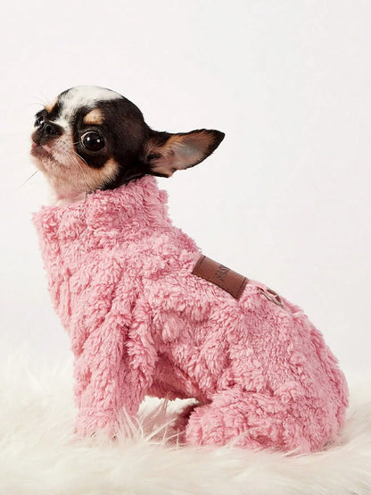 Fluffy Pink Sweater with Harness Loop for Small Dogs
