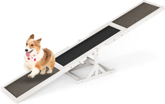 Wooden Dog Agility Seesaw Outdoor, Weatherproof, White