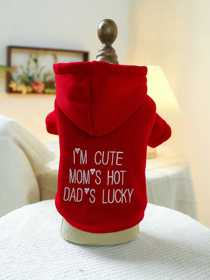 Red Hooded Sweatshirt, Small Dogs , Embroidered Design