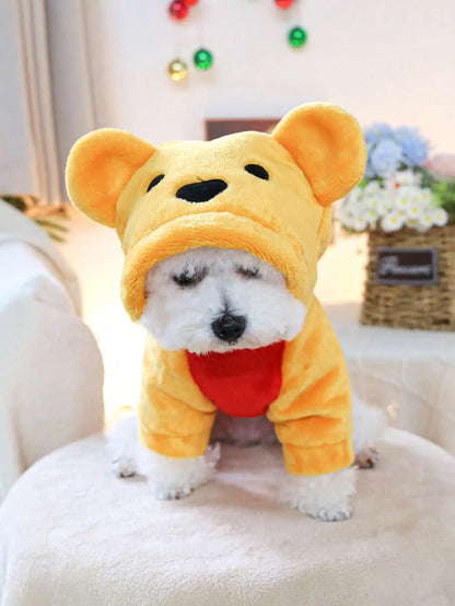 Flannel Hooded Costume, Small Dogs, Cats,  Yellow with Red Accent
