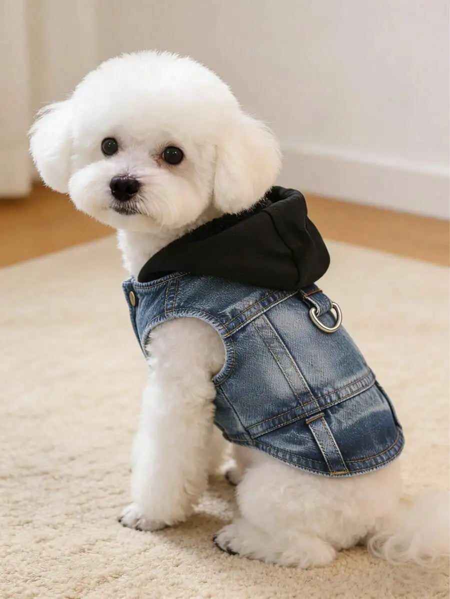 Denim Hooded Dog Vest