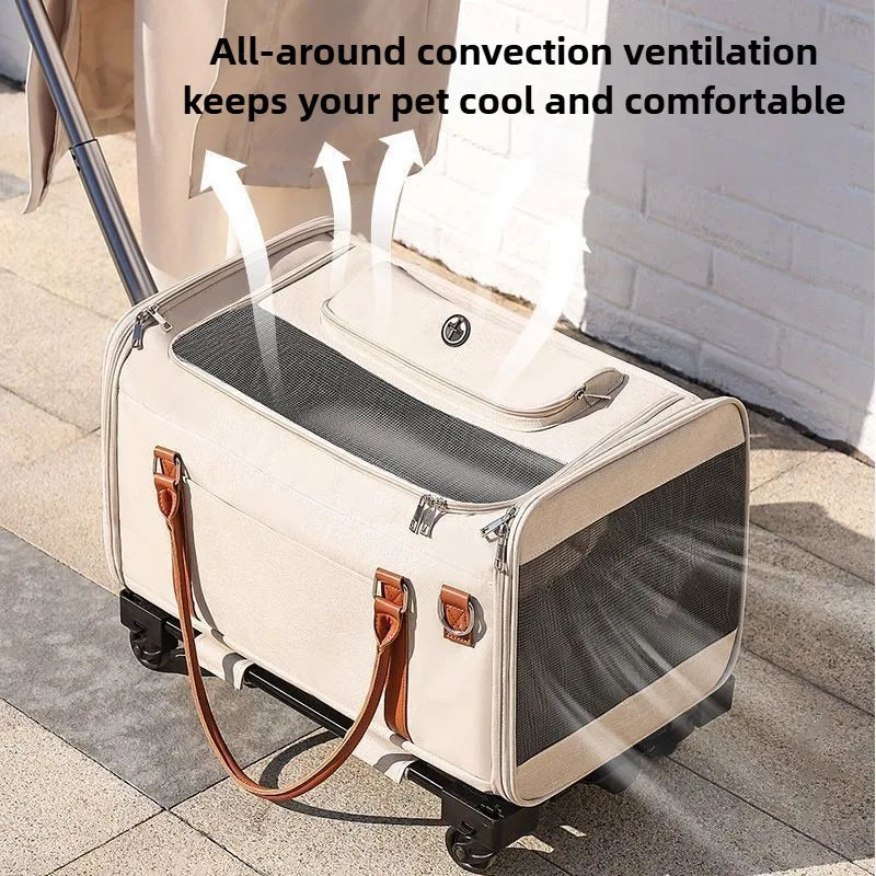 Pet Carrier with Wheels, Foldable Trolley, Cats & Dogs