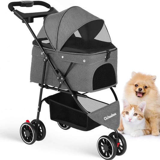 Portable Dog- Cat Stroller, 3 Wheels, Foldable