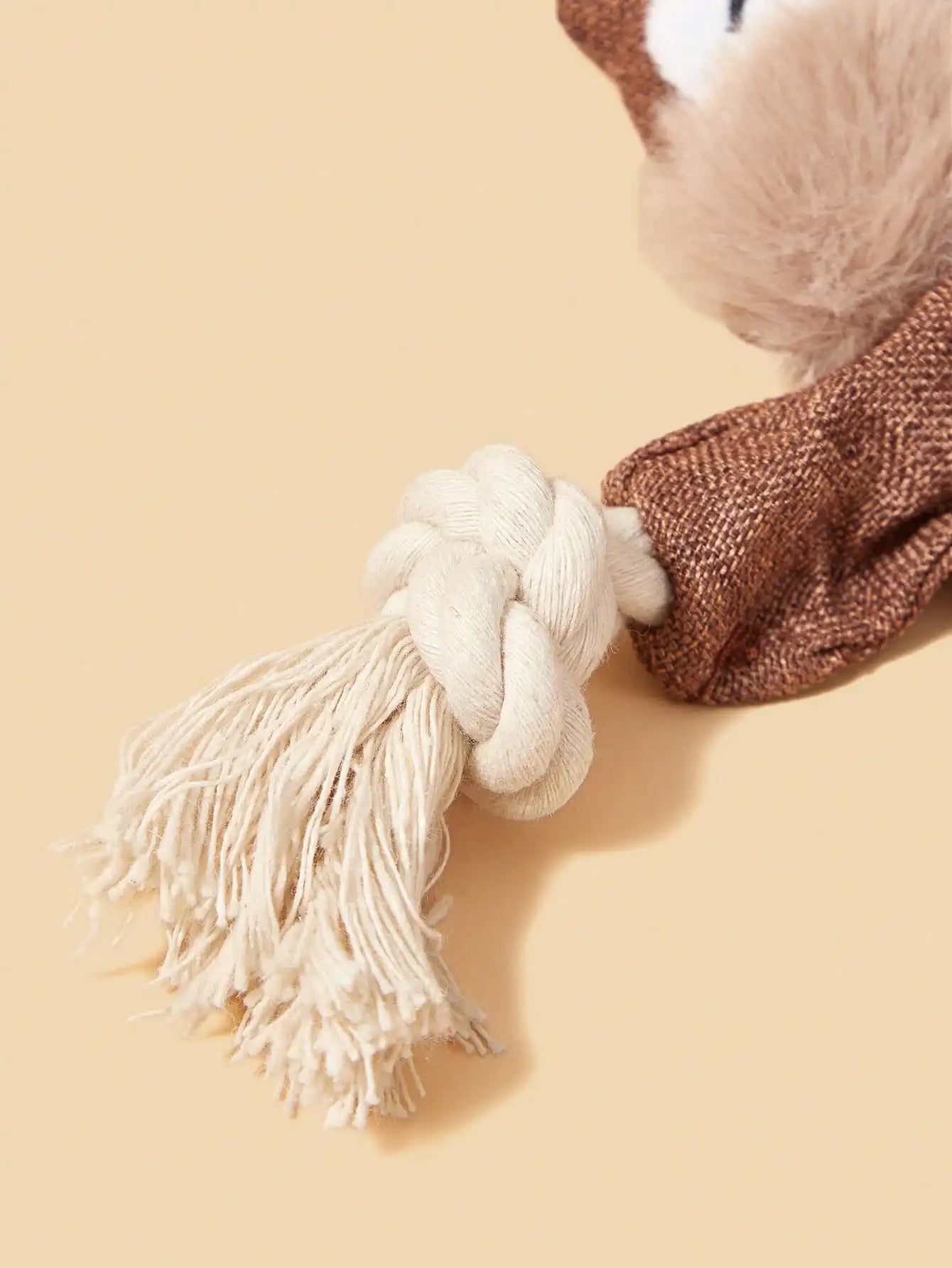 Squirrel-Shaped Dog Toy, Crinkle Sound, Braided Rope Ends