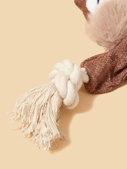 Squirrel-Shaped Dog Toy, Crinkle Sound, Braided Rope Ends