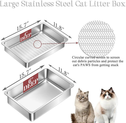 Stainless Steel Sifting  Cat Litter Box for Pine Pellet