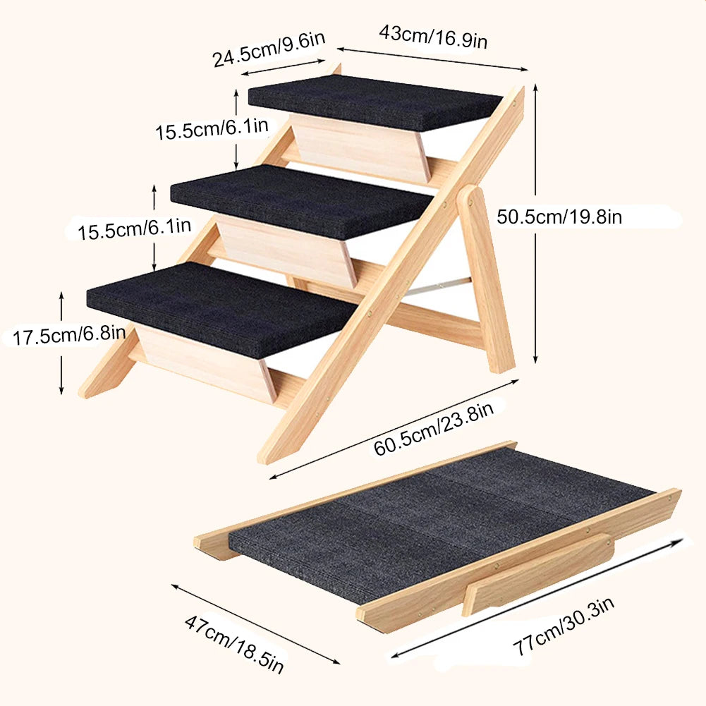 Foldable Outdoor Non-slip Dog Stair, Carpeted