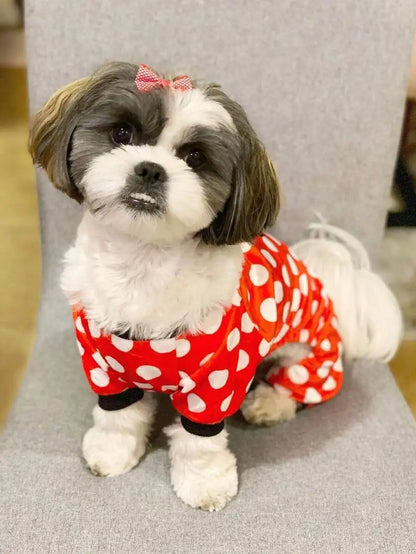 Red Polka Dot Bow-Back Pajamas, Small or Medium Dogs