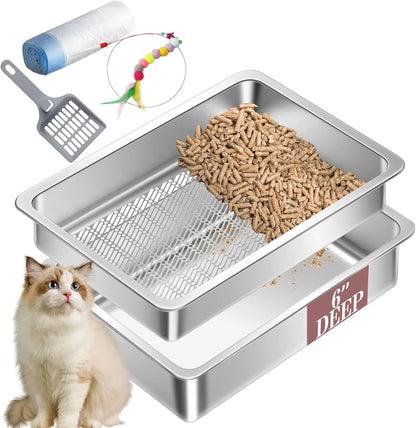 Stainless Steel Sifting  Cat Litter Box for Pine Pellet