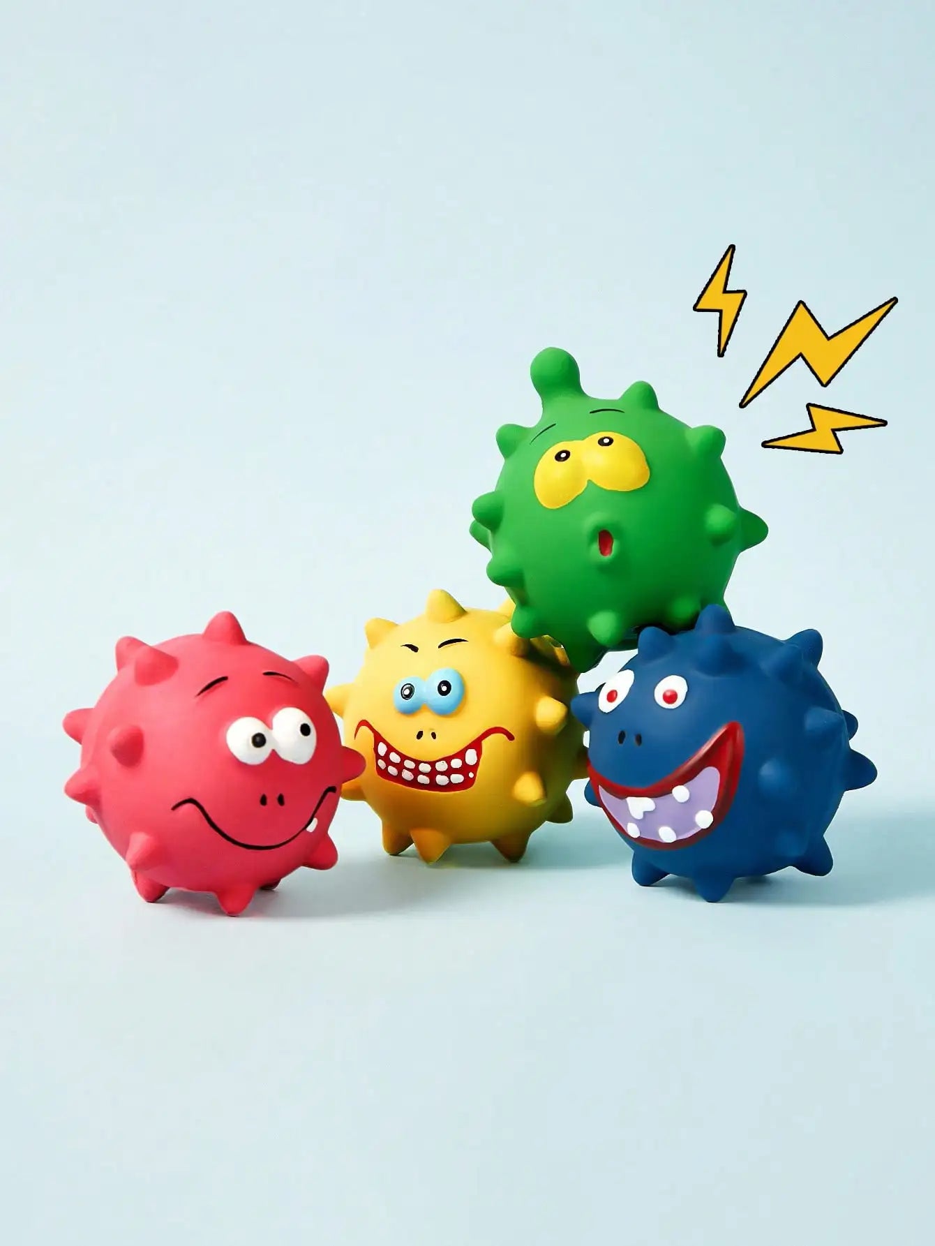 4 Squeaky Spiky Ball Toy Set -