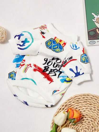 Heart Print Crew Neck Sweater for Dogs Cat