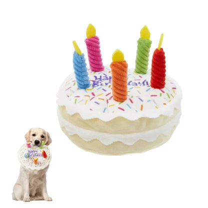 Dog Birthday Cake Toy, Squeaky, Colorful Candles, Durable, Large Breeds