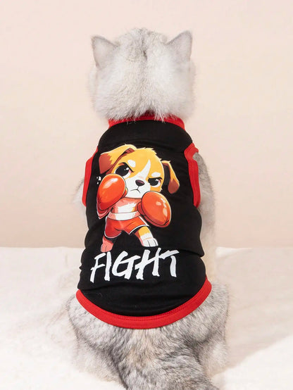 Black Vest, Cartoon Boxer Print, Dogs, Cats