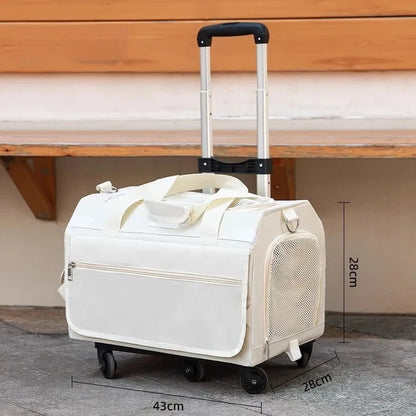 Double Layer Breathable Pet Carrier with Wheels Foldable