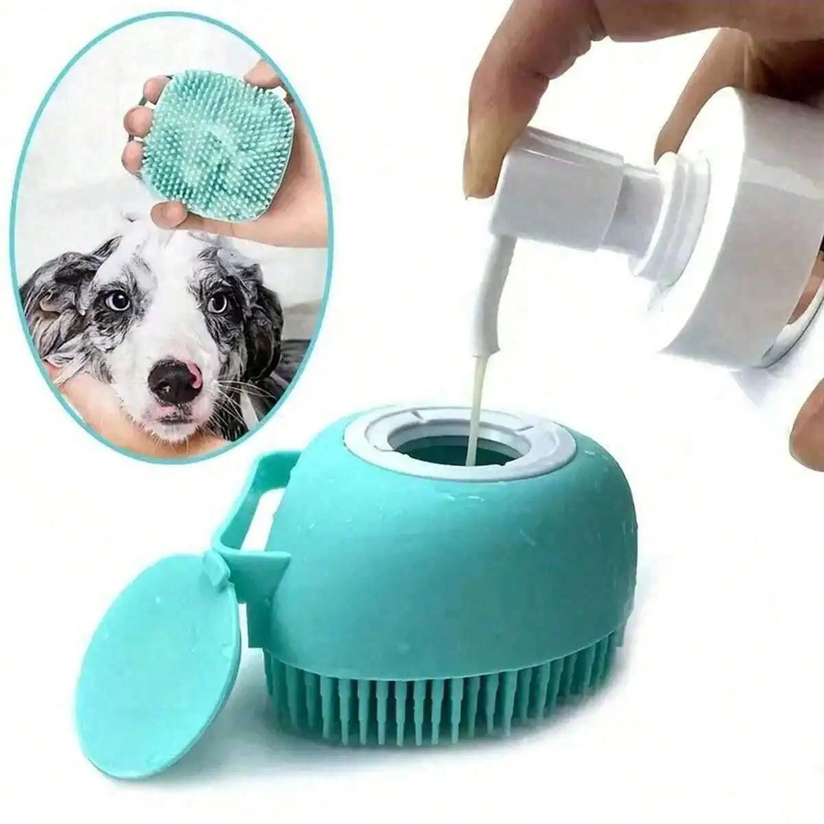 1pc Pet Bath Brush with Shampoo Dispenser, For Dogs Cats