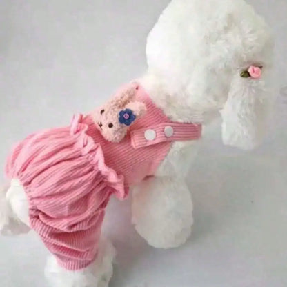 Pink Corduroy Dress , Bear Applique, Small Dogs