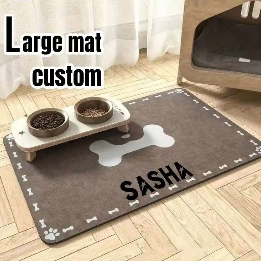 Custom Made Dog Food Mat with Personalized Name and Bone Pattern