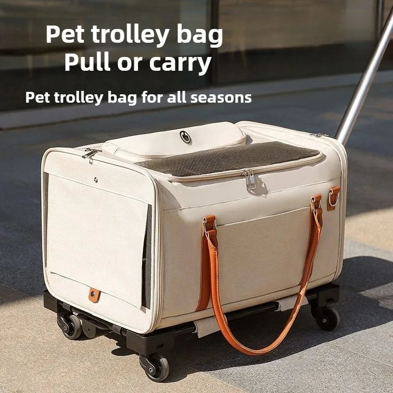 Pet Carrier with Wheels, Foldable Trolley, Cats & Dogs