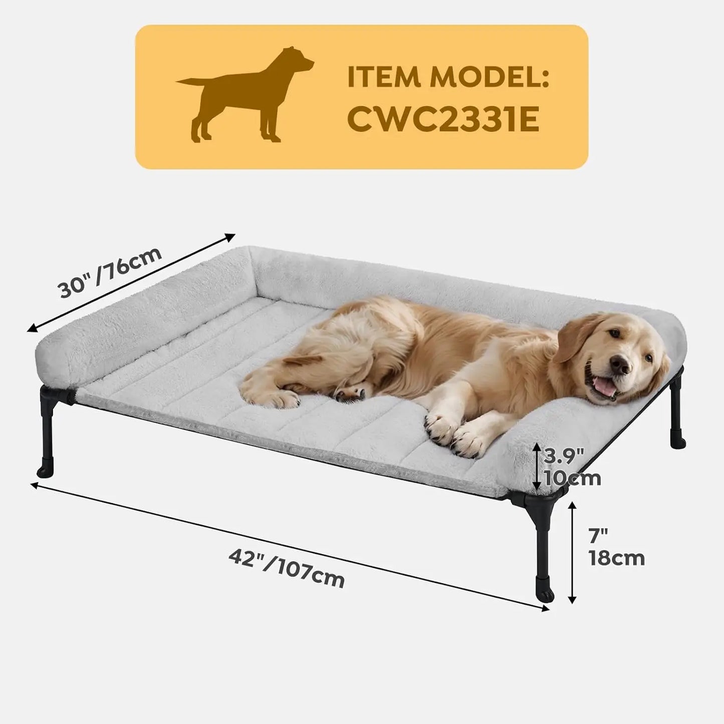 Elevated Orthopedic Dog Bed, Washable Mat, Non-Slip Feet, Grey