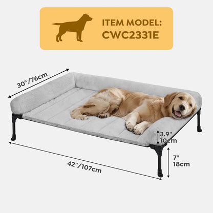 Elevated Orthopedic Dog Bed, Washable Mat, Non-Slip Feet, Grey