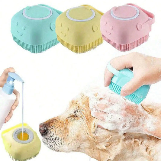1pc Pet Bath Brush with Shampoo Dispenser, For Dogs Cats