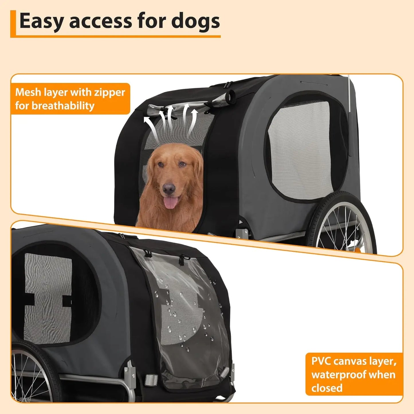 Steel Dog Bike Trailer, Max 40kg, Water Resistant