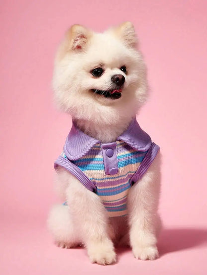 Pink Striped Knit Polo Shirt, Collar and Buttons for Dogs
