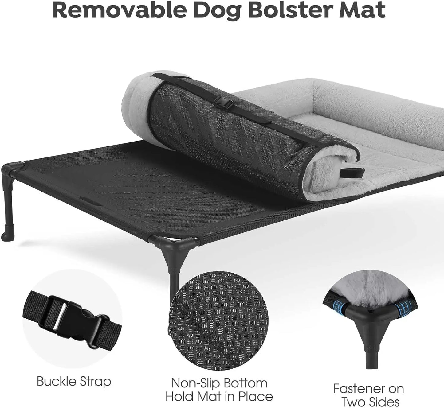 Elevated Orthopedic Dog Bed, Washable Mat, Non-Slip Feet, Grey