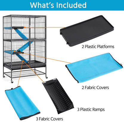 54'' Rolling Cage Large 4-Tiers, Chinchilla, Adult Rats, Guinea