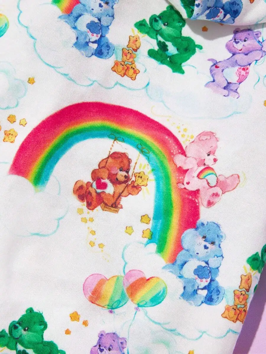 Rainbow Bear Print Hooded Sweatshirt, Cat, Dog, Size XXS-XXXXL