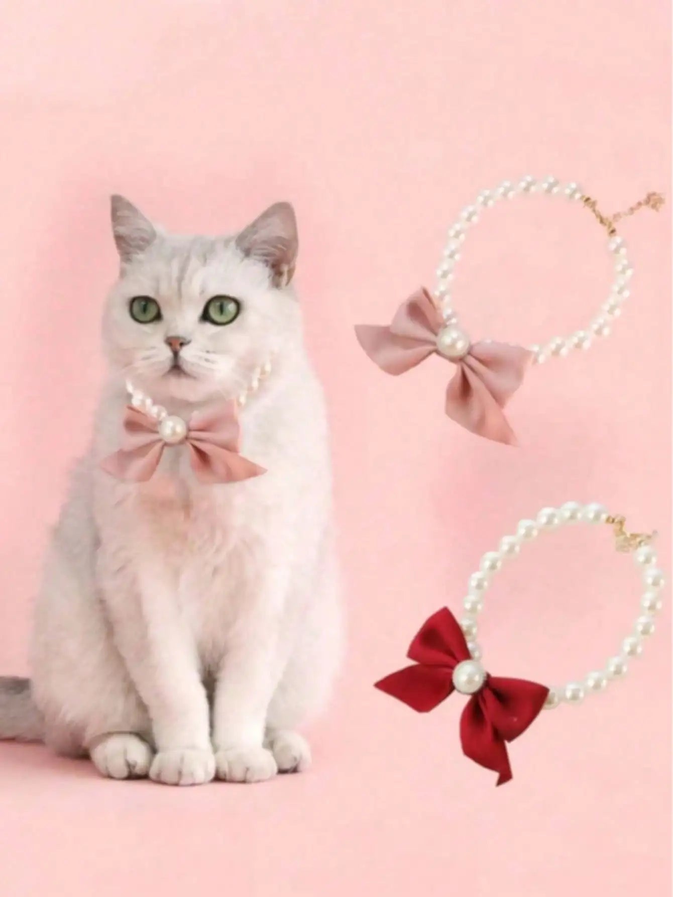 Pearl Bead Collar with Satin Bow Decor